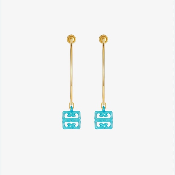 Givenchy NEW 4G liquid Gold hoop Earrings with blue design logo - Picture 3 of 4